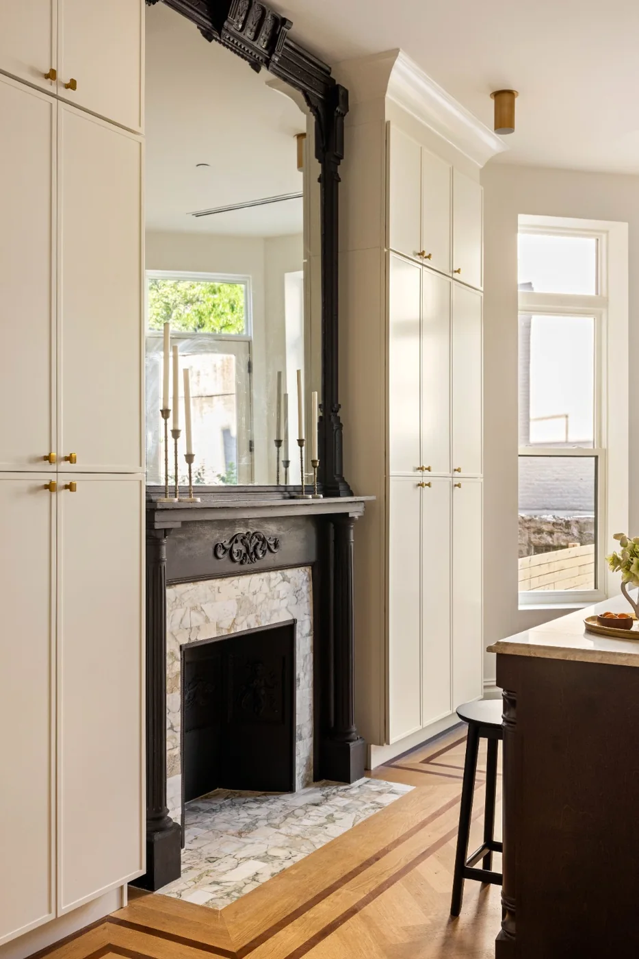 Custom built-in cabinetry around a fireplace